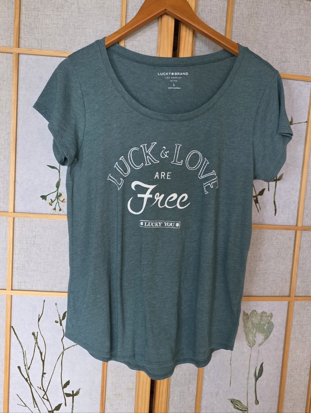 Lucky Brand Teal Green Scoop Neck Graphic Tee